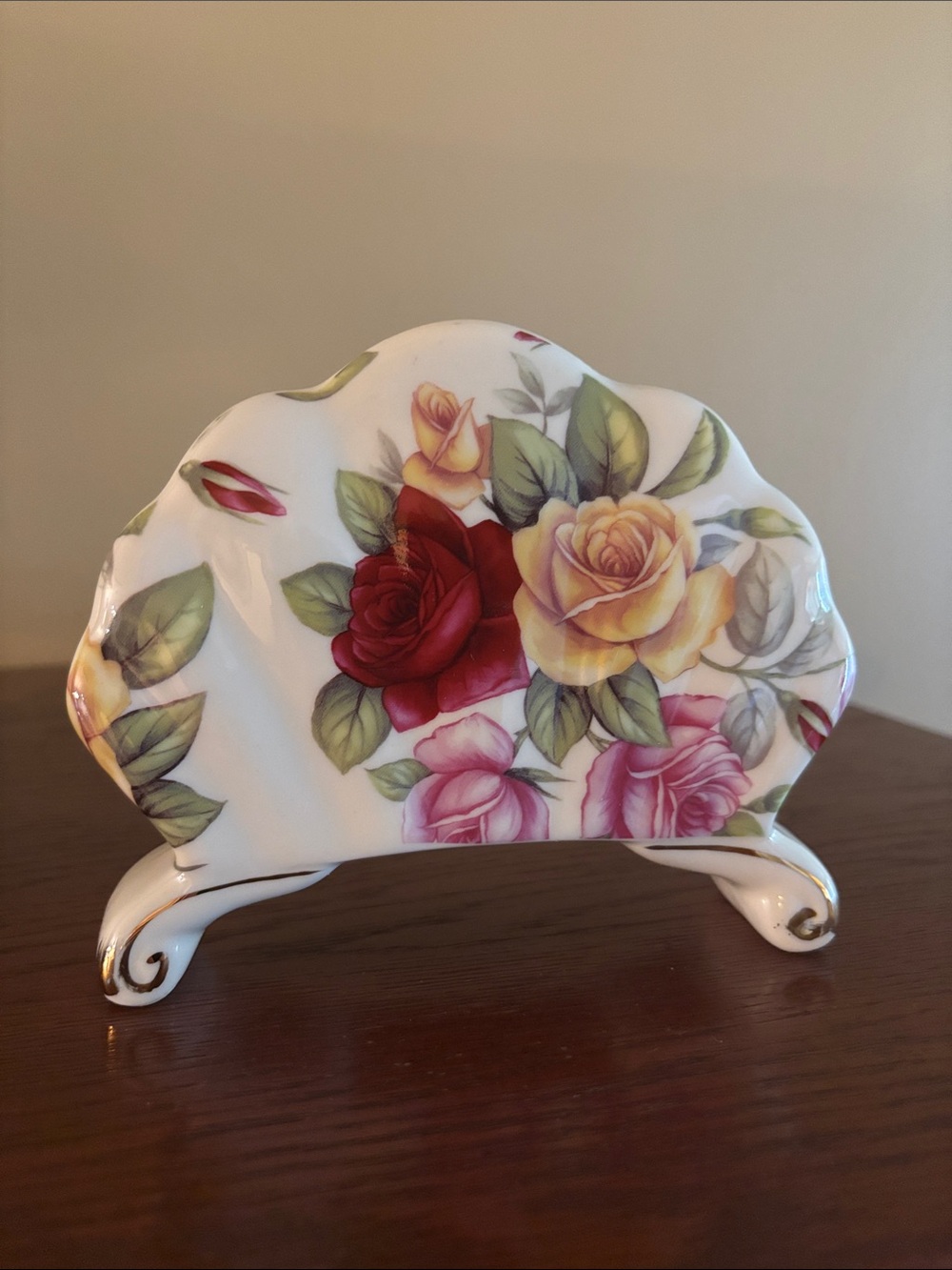 Porcelain Napkin Holder in White with Multicolor Floral Print